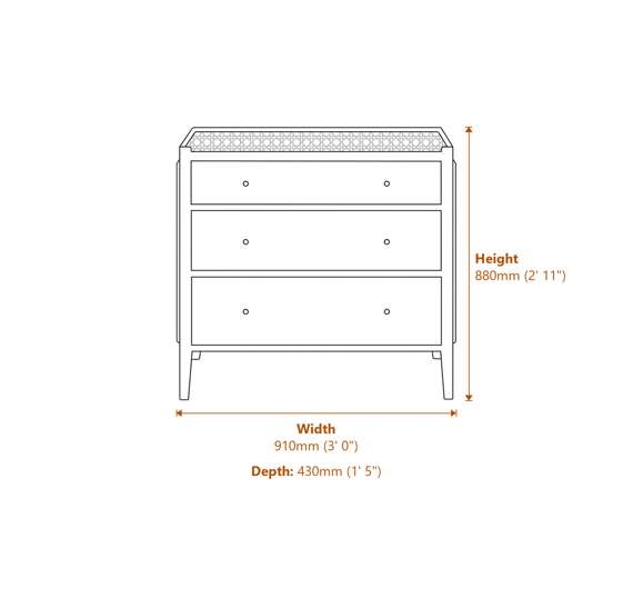 Chesterton Chest of Drawers Natural Dimensions Diagram