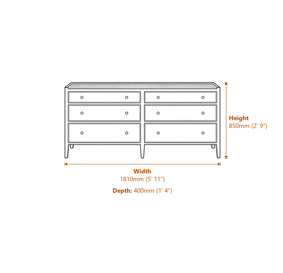 Chesterton Double Chest of Drawers Natural Dimensions Diagram