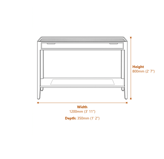 Chesterton Console Table Natural Dimensions Diagram