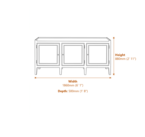 Chesterton Sideboard Natural Dimensions Diagram