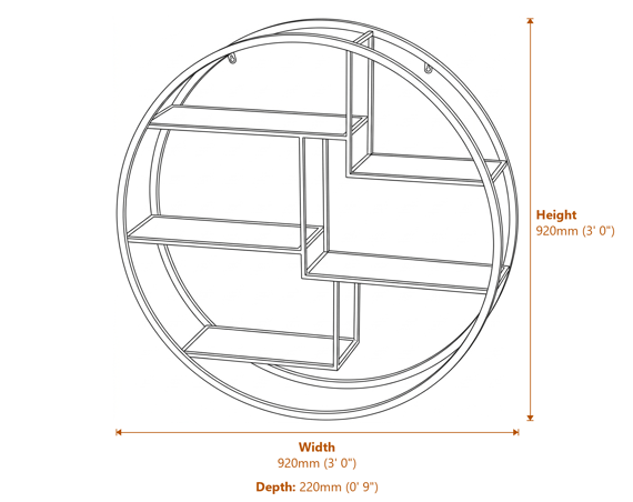 Large Circular Silver Wall Hanging Multi Shelf Dimensions Diagram