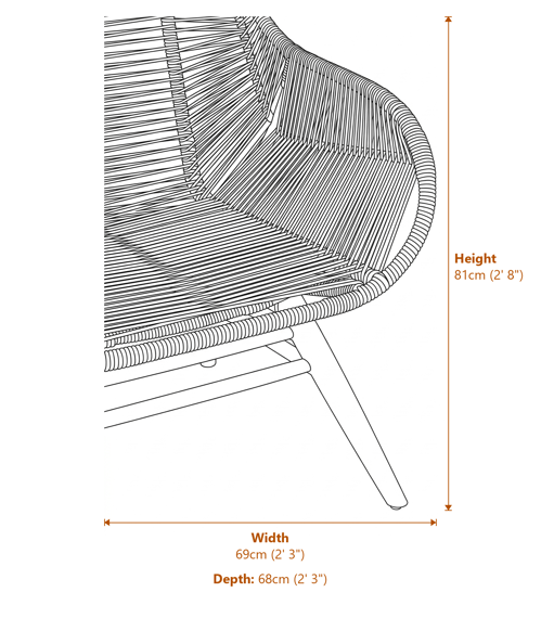 Sisal Black Rope Armchair Dimensions Diagram