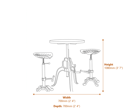 Draftsman Adjustable Bar Bistro Table Dimensions Diagram