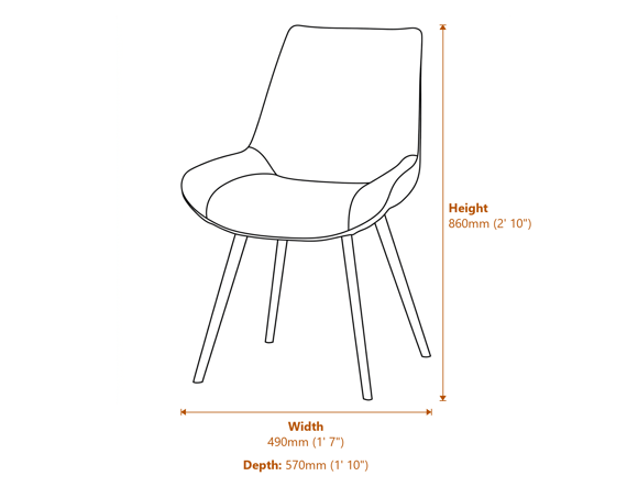 Malmo Tan Dining Chair Dimensions Diagram