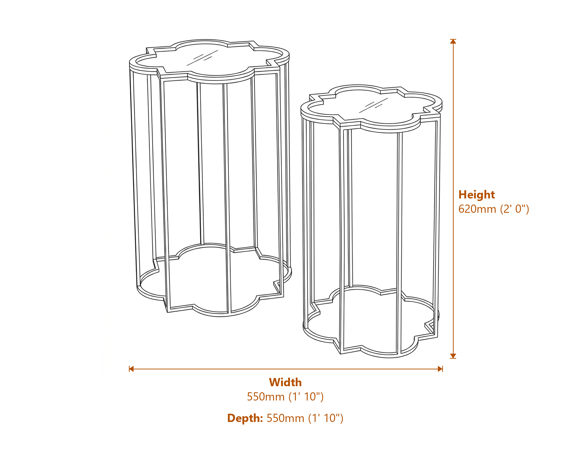 Quarter Foil Mirrored Set Of Two Side Tables Dimensions Diagram