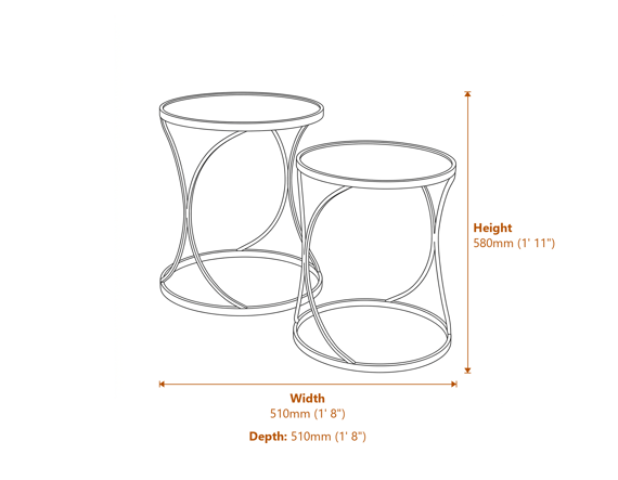 Concaved Set Of Two Black Mirrored Side Tables Dimensions Diagram