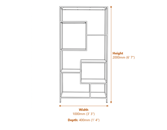 Large Black Multi Shelf Unit Dimensions Diagram