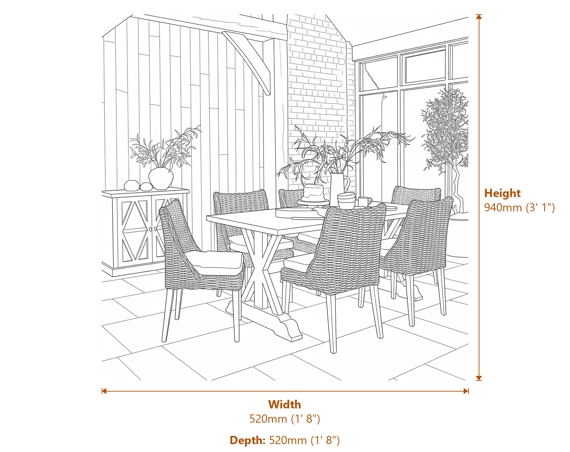 Amalfi Collection Outdoor Dining Chair Dimensions Diagram