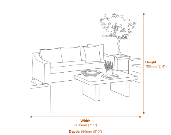 Capri Collection Outdoor Three Seater Sofa Dimensions Diagram