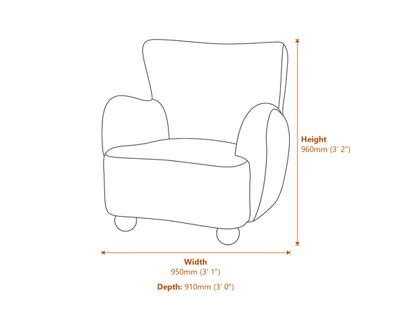 Greige Hui Large Arm Chair Dimensions Diagram