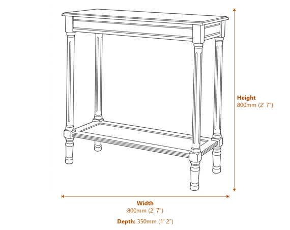 The Serene Rattan Collection Console Table Dimensions Diagram