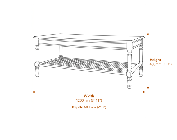 The Serene Rattan Collection Coffee Table Dimensions Diagram