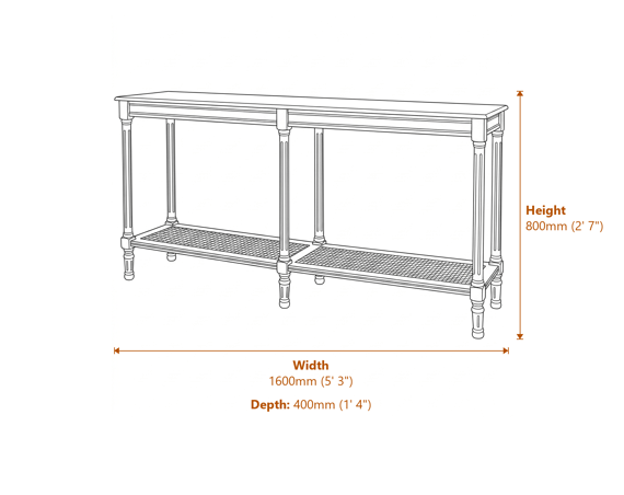 The Serene Rattan Collection Large Console Table Dimensions Diagram