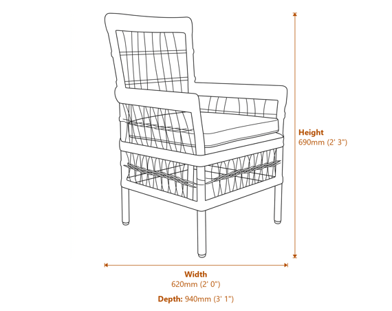 Provence Collection Outdoor Dining Chair Dimensions Diagram