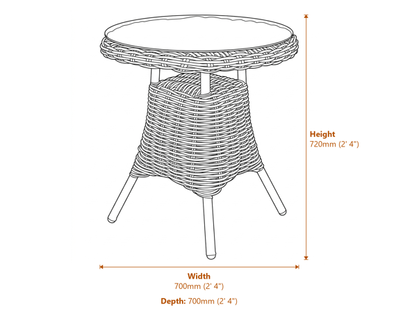 Amalfi Collection Outdoor Bistro Table With Glass Top Dimensions Diagram