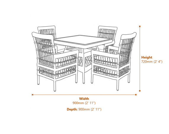Provence Collection Outdoor 4 Seater Dining Set Dimensions Diagram