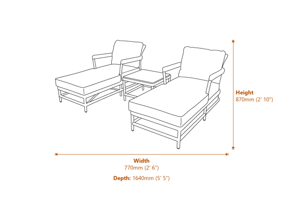 Provence Collection Outdoor Sun Lounger Set Dimensions Diagram