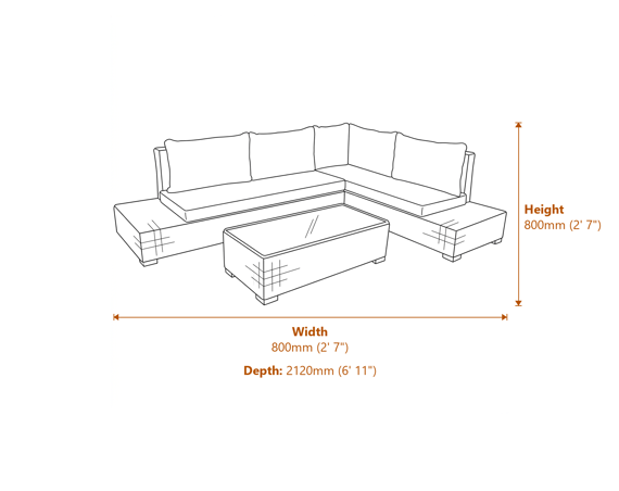 Capri Collection Outdoor Large Corner And Coffee Table Set Dimensions Diagram