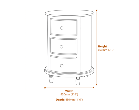 The Camden Collection 3 Drawer Round Side Table Dimensions Diagram