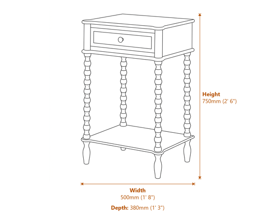 The Camden Collection One Drawer Side Table Dimensions Diagram