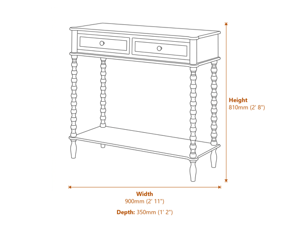 The Camden Collection Two Drawer Console Table Dimensions Diagram