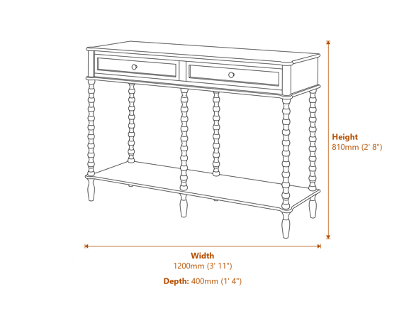 The Camden Collection Large Two Drawer Console Table Dimensions Diagram