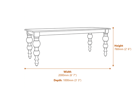 The Rutland Collection Rectangular Dining table Dimensions Diagram