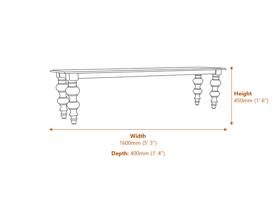 The Rutland Collection Rectangular Bench Dimensions Diagram