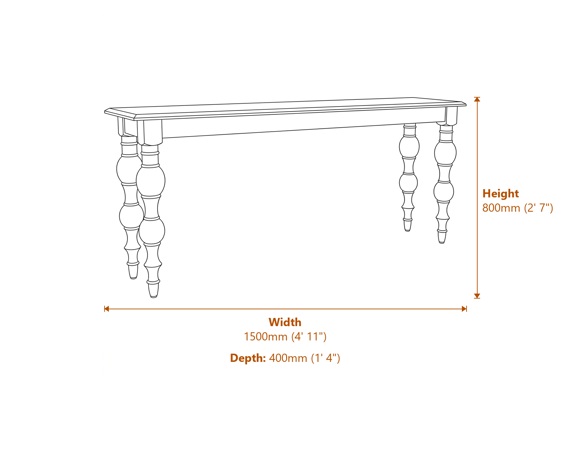 The Rutland Collection Console Table Dimensions Diagram