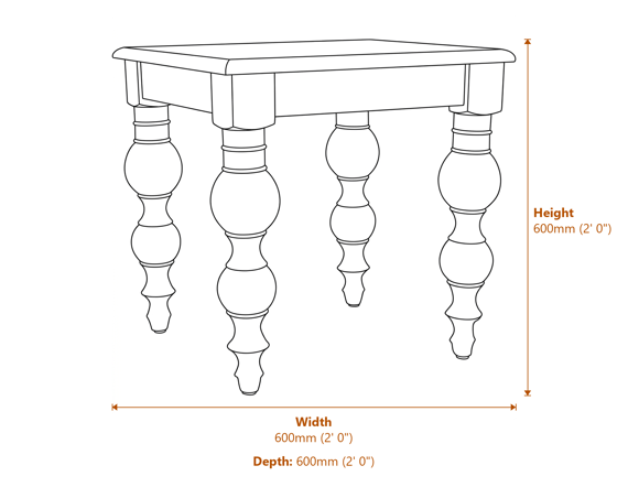 The Rutland Collection Side Table Dimensions Diagram