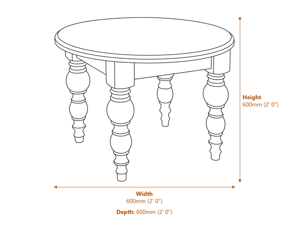 The Rutland Collection Round Side Table Dimensions Diagram