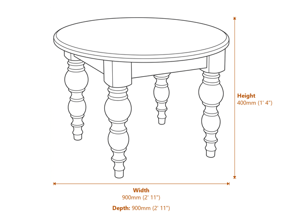 The Rutland Collection Round Coffee Table Dimensions Diagram