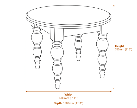 The Rutland Collection Round Dining Table Dimensions Diagram