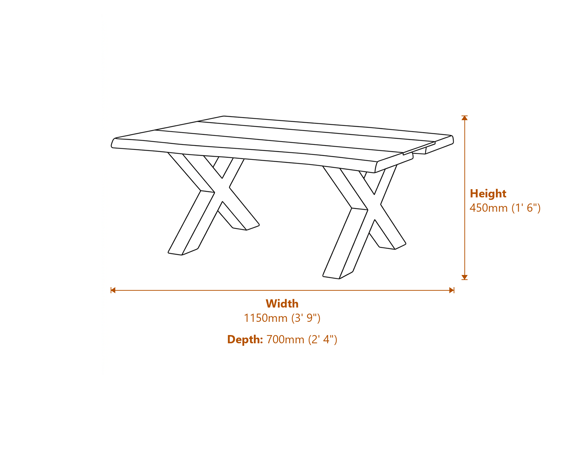 Live Edge Collection Light Acacia River Coffee Table Dimensions Diagram