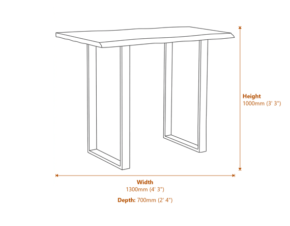 Live Edge Collection Light Acacia Bar Table Dimensions Diagram