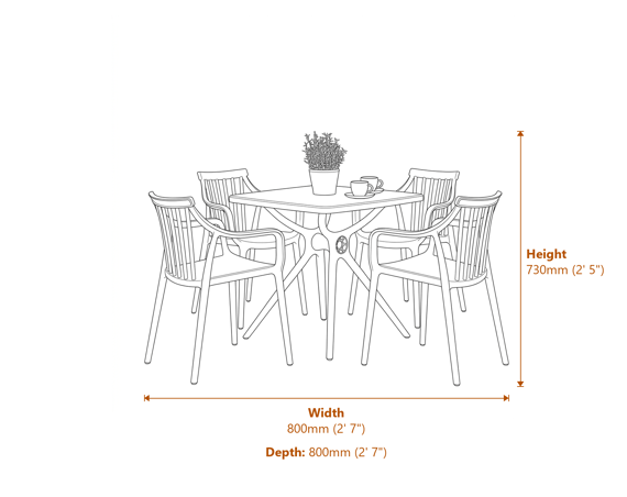 Alto Putty Grey Table Dimensions Diagram