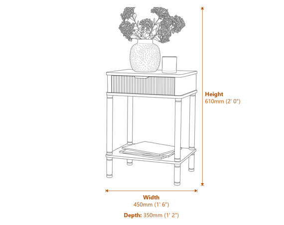 Reed Collection 1 Drawer Side Table Dimensions Diagram