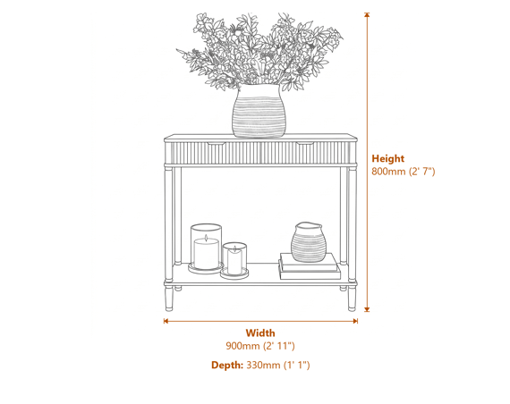 Reed Collection 2 Drawer Console Dimensions Diagram