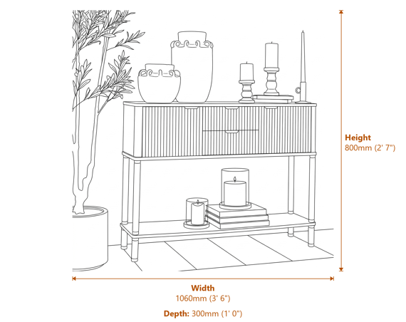 Reed Collection 2 Drawer 2 Door Console Dimensions Diagram
