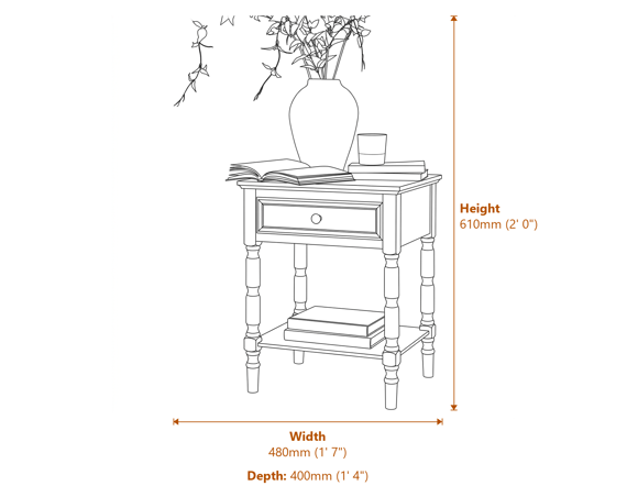 Contour Collection 1 Drawer Side Table Dimensions Diagram