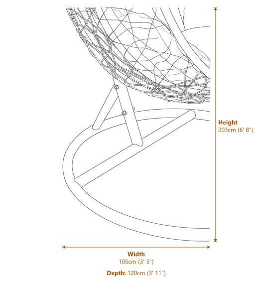 Goa White Rattan Effect Hanging Chair Dimensions Diagram