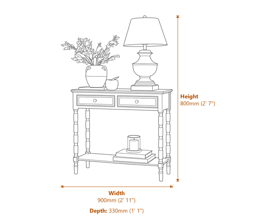 Contour Collection 2 Drawer Console Dimensions Diagram