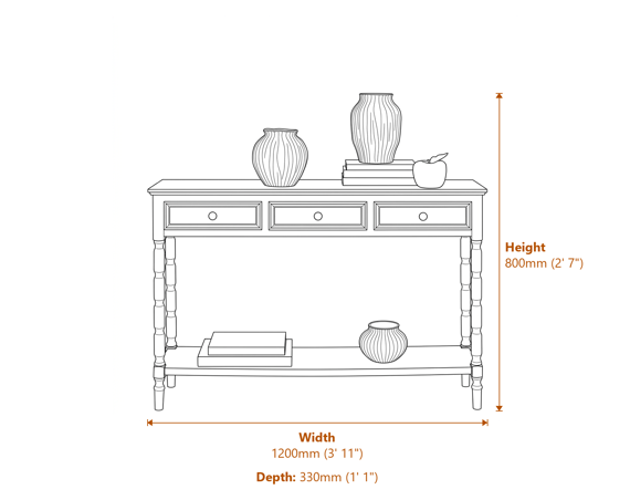 Contour Collection 3 Drawer Console Dimensions Diagram