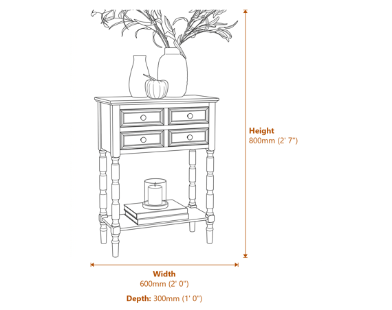 Contour Collection 4 Drawer Side Table Dimensions Diagram