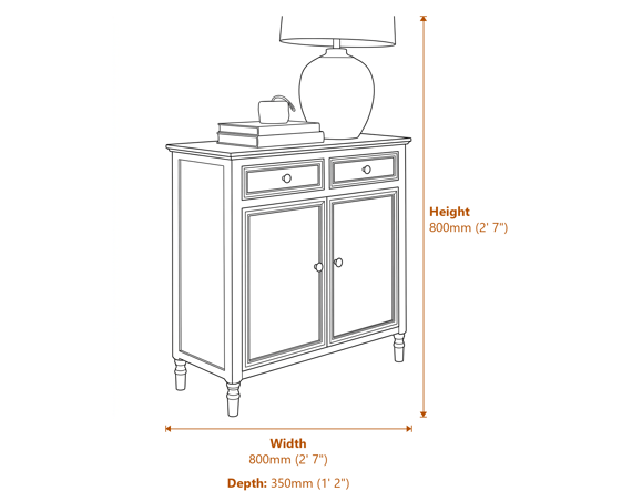 Contour Collection 2 Drawer 2 Door Sideboard Dimensions Diagram