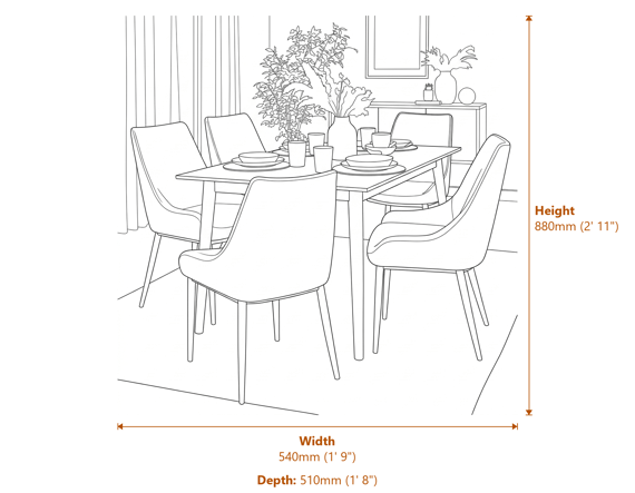 Zephra Dining Chair Dimensions Diagram