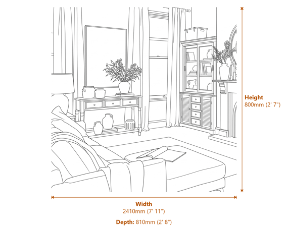 Zephra Three Seater Sofa With Footstool Dimensions Diagram