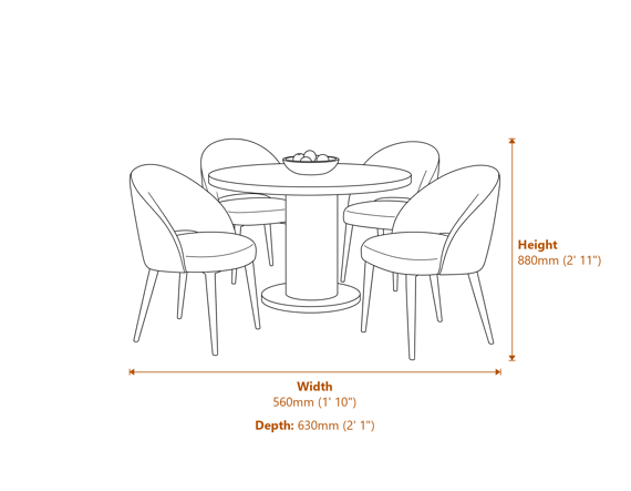 Sorelle Curved Dining Chair Dimensions Diagram