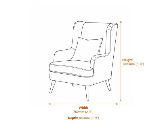 Vellis Wingback Armchair Dimensions Diagram