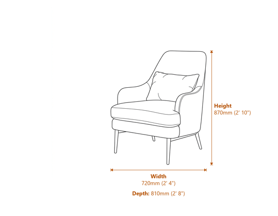 Avaris Wingback Armchair Dimensions Diagram